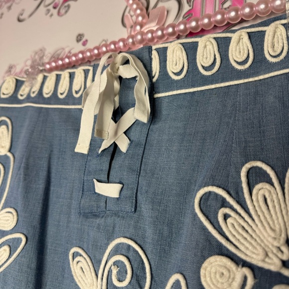 River woods skirt corset lace up tie ribbon embroidered floral flowers denim - Picture 10 of 13